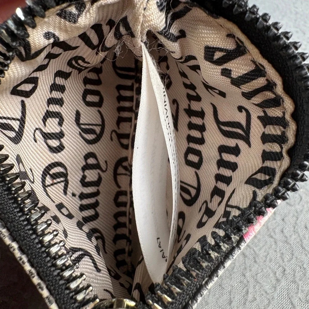 Juicy Couture Gothic Logo Pink Rose Glitter Coin Purse Wallet Gold Heart Zip